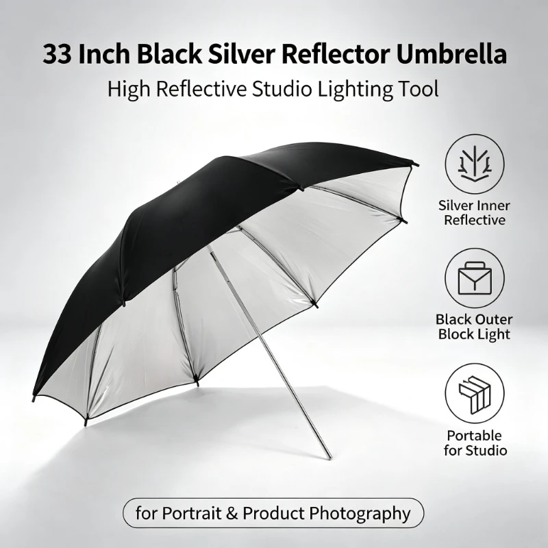 Photography Umbrella - Ombrello Riflettente Nero Durevole da 33